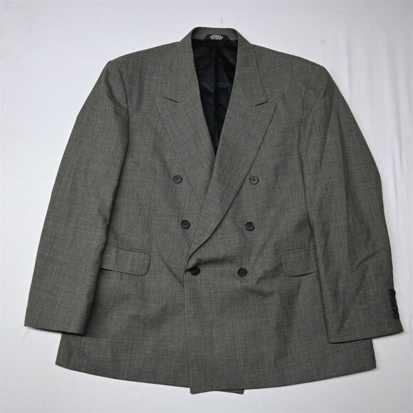 Vtg Haggar 44S Brown Check 100% Wool‎ Double Breasted Sport Coat Blazer Jacket